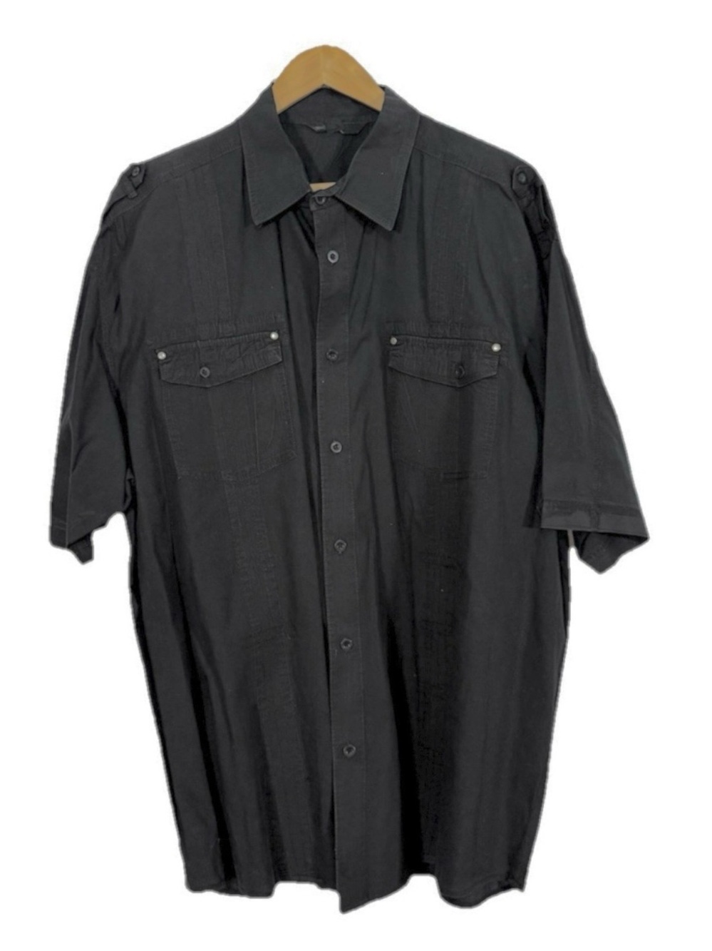 Straight Faded Short Sleeve Button Down Camp Shirt 3X Black Epaulet Pockets